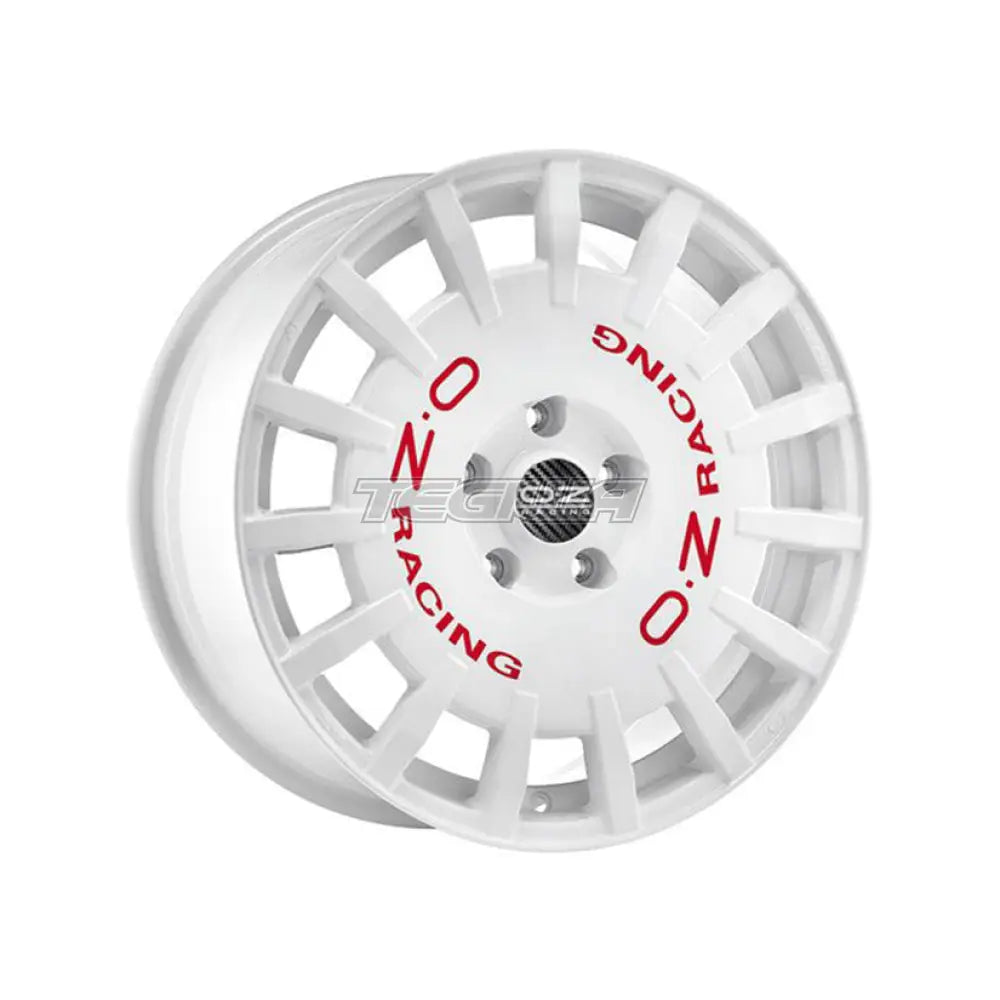 OZ Sport Rally Racing 18x8 Alloy Wheels with ET45 and 5x114.3 in Striking Race White with Bold Red Lettering